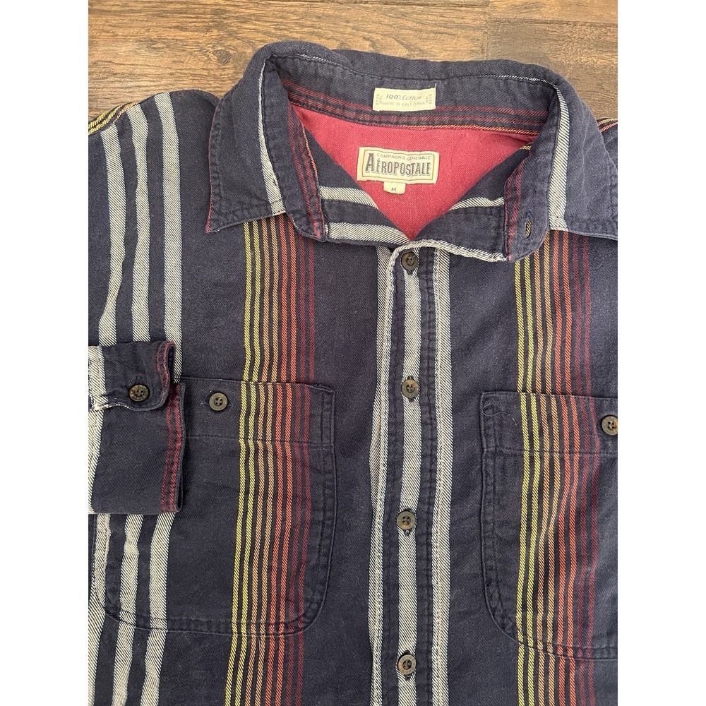 Vintage Aeropostale Navy Blue Cotton Knit Button Down Sz M Striped 90s Grunge